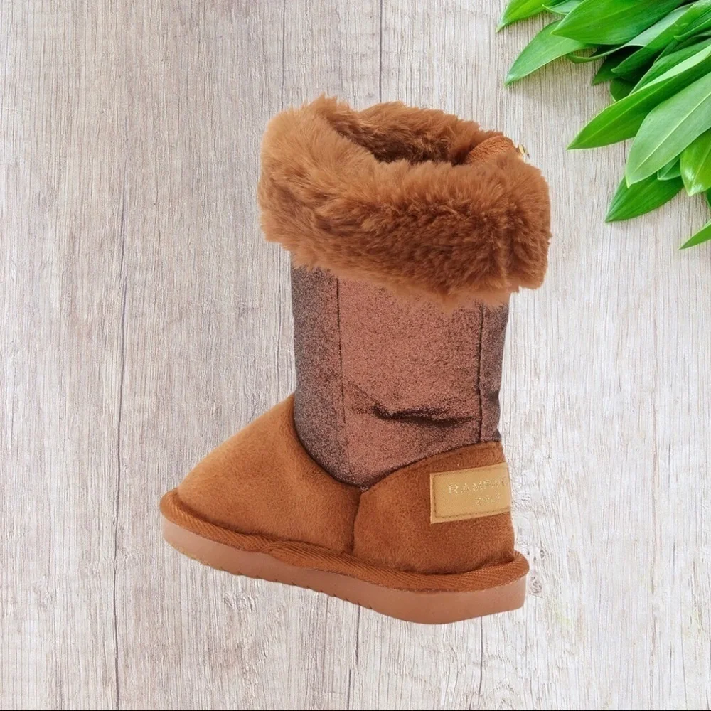 Rampage Faux Fur Trim Pull-On Boot in Cognac 9M Toddler